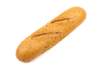 Baguette bread with various cereals isolated on a white