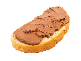 Sweet sandwich with chocolate peanut butter isolated on white