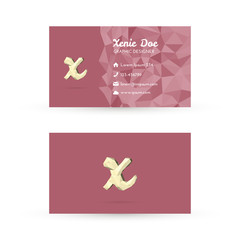Low Poly Business Card Template with Initials Letter X