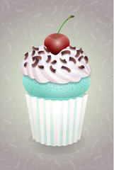 Yummie cupcake with cream and cherry