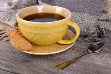 Cup of tea on table close-up