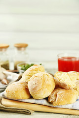 Fresh homemade bread buns from yeast dough with fresh garlic