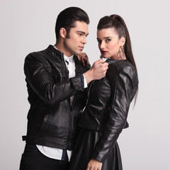 Handsome young man looking at this lover