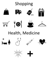 icons Shopping and Medicine black