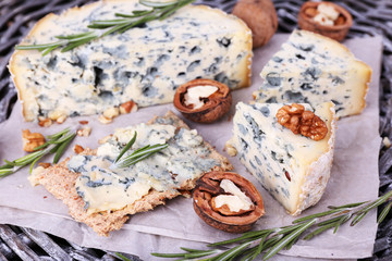 Blue cheese with sprigs of rosemary and nuts