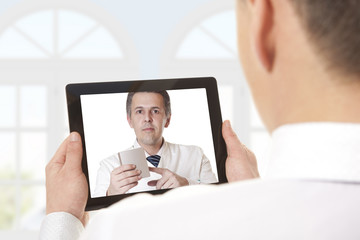 Fototapeta premium Video chat with doctor