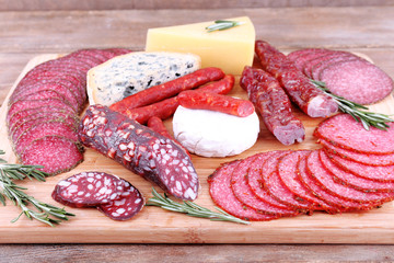 Assortment of smoked sausages and cheese