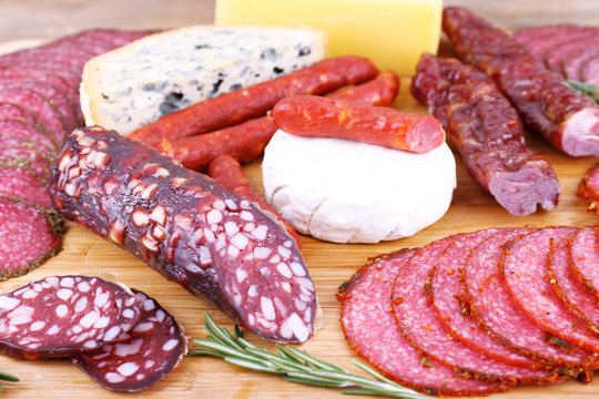 Assortment of smoked sausages and cheese
