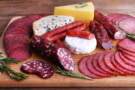 Assortment of smoked sausages and cheese