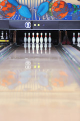 Bowling alley with pins