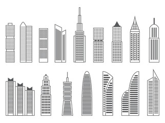 Gray or black shape of skyscrapers on white background