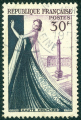 stamp shows Mannequin, Dressmaking industry of France