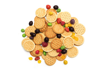 Tea time - cookies with colored sweets for tea. Dessert. Photo.