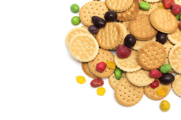 Tea time - cookies with colored sweets for tea. Dessert. Photo.