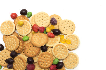 Tea time - cookies with colored sweets for tea. Dessert. Photo.