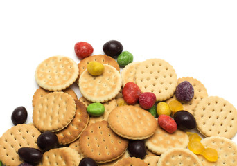 Tea time - cookies with colored sweets for tea. Dessert. Photo.