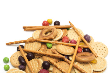 Tea time - cookies with colored sweets for tea. Dessert. Photo.