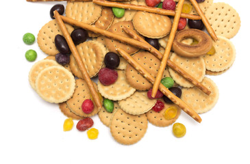 Tea time - cookies with colored sweets for tea. Dessert. Photo.