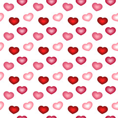 Seamless pattern with pink and red hearts