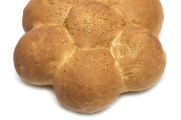 Round bread as a flower. Photo.