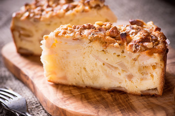Homemade apple pie with cinnamon and nuts