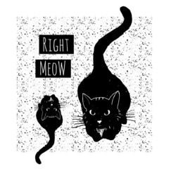 Vector hand drawn card with cute black cats on seamless pattern