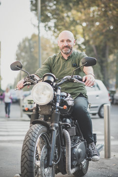 handsome middle aged man motorcyclist
