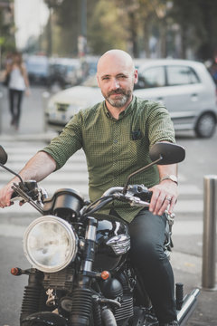 handsome middle aged man motorcyclist