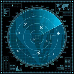 Blue radar screen with planes