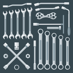 vector colored flat design various wrench set.