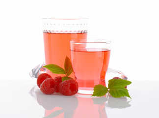 Glasses of raspberry flavored water