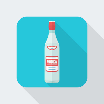 vector colored flat design vodka bottle icon with shadow.