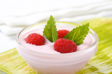 Bowl of raspberry yogurt