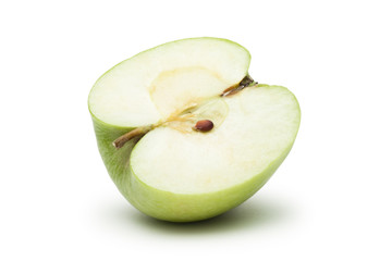 fresh green apple slice isolated over white background