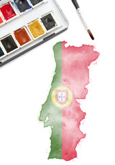 Watercolor painting of Portugal in the national colors.(series)