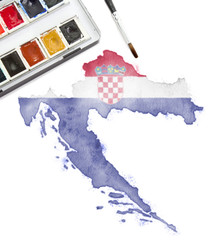 Watercolor painting of Croatia in the national colors.(series)