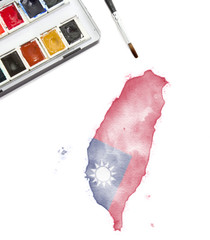 Watercolor painting of Taiwan in the national colors.(series)