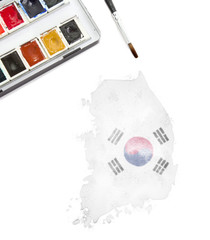 Watercolor painting of South Korea in the national colors.(serie