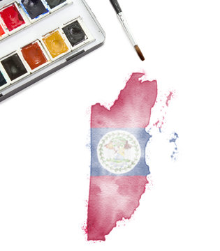 Watercolor painting of Belize in the national colors.(series)