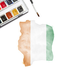Watercolor painting of Ivory Coast in the national colors.(serie