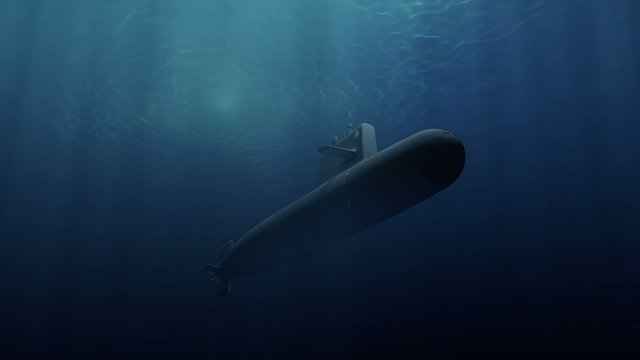 Submarine patrolling just below the water's surface