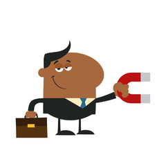 African American Manager Holding A Magnet.Flat Design Style