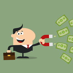 Manager Using A Magnet To Attracts Money.Flat Design Style