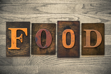 Naklejka premium Food Concept Wooden Letterpress Type