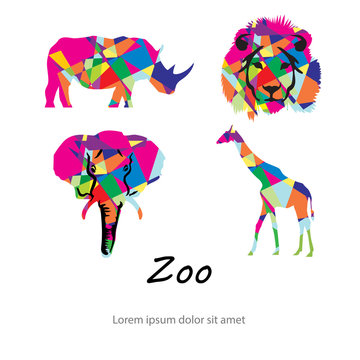 Colored abstract silhouettes of African animals