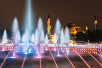 Fototapeta na wymiar Istanbul mosque - Hagia Sophia at night fountain