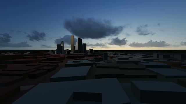 flight over 3d city