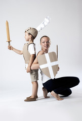 medieval knight child with mother