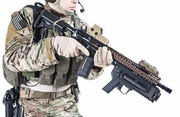 Fototapeta premium United States Army ranger with grenade launcher