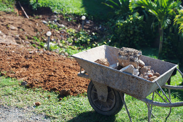 Construction trolley with stones